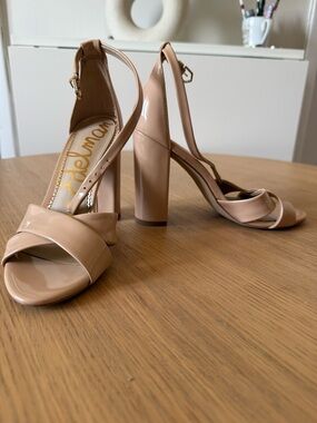 Sam Edelman Nude Patent Block Heel Sandals